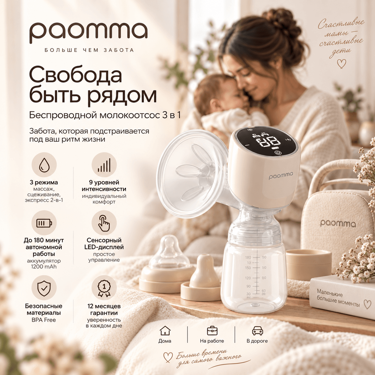 Беспроводной молокоотсос 3 в 1